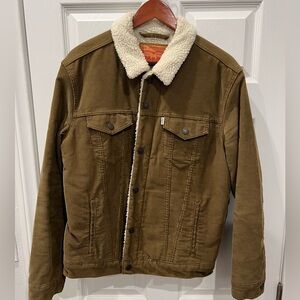 Levi's Olive Brown Jacket with Cream Sherpa Collar